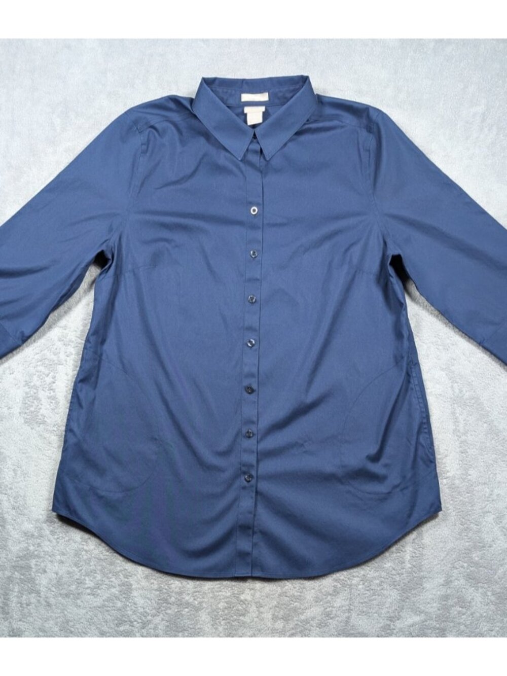 Chicos Button Front Shirt Womens Size 2 Large Blue Tunic Half Sleeve Mature